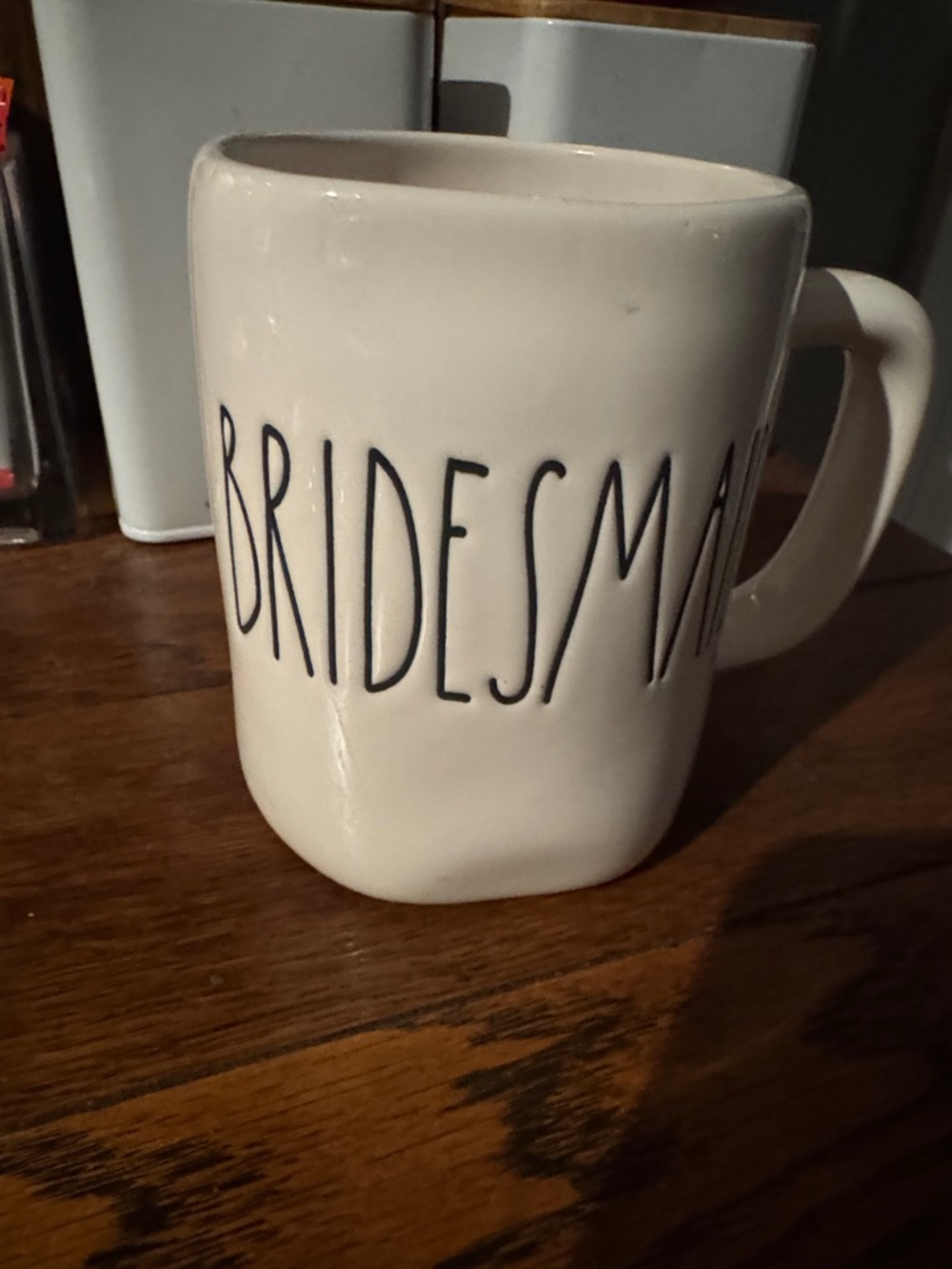 Rae Dunn White Ceramic 'BRIDESMAID' Mug with Black Lettering
